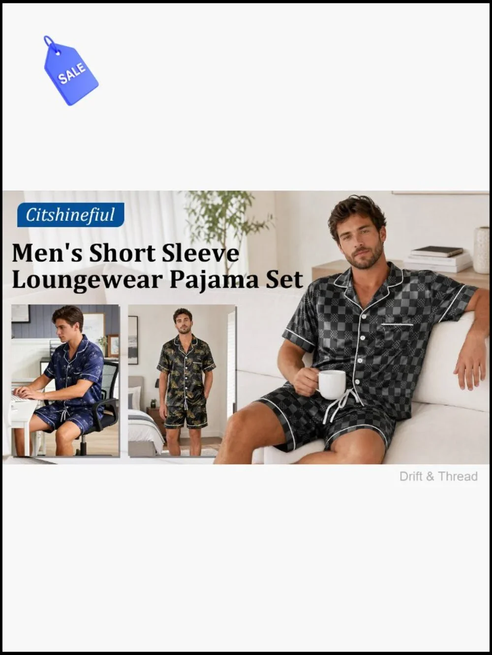 Mens Silky Satin Pajama Set Short Sleeve Button Down Summer Sleepwear M-2XL